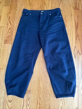 Tibi Navy Cropped Wide-Leg Jeans